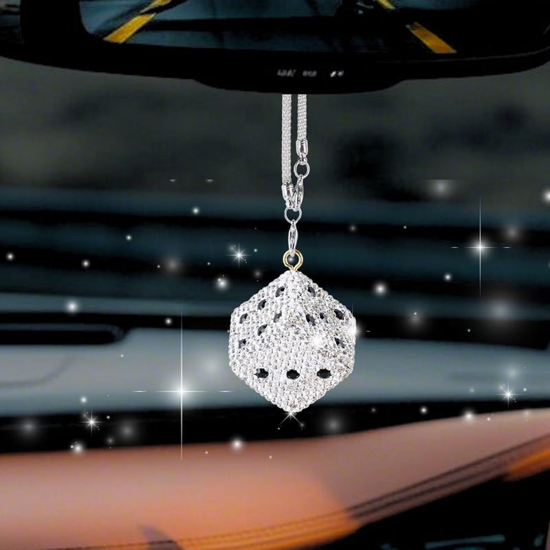 MOTOFITOOL Creative Hanging Dice with Dots Car Rearview Mirror Charm, Bling Car Charm, Rear View Mirror Accessories, Stylish Auto Interior Decor - Image 1